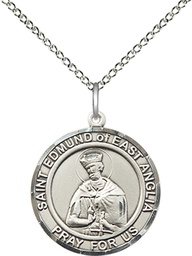 [8445RDSS/18SS] Sterling Silver Saint Edmund of East Anglia Pendant on a 18 inch Sterling Silver Light Curb chain