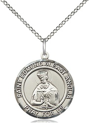 [8445RDSS/18SS] Sterling Silver Saint Edmund of East Anglia Pendant on a 18 inch Sterling Silver Light Curb chain
