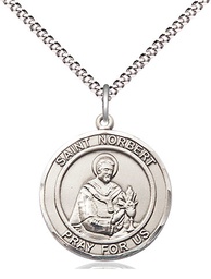 [8447RDSS/18S] Sterling Silver Saint Norbert of Xanten Pendant on a 18 inch Light Rhodium Light Curb chain