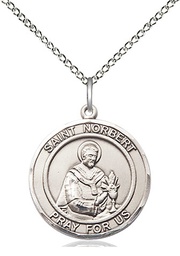 [8447RDSS/18SS] Sterling Silver Saint Norbert of Xanten Pendant on a 18 inch Sterling Silver Light Curb chain