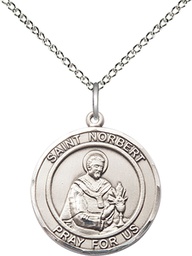 [8447RDSS/18SS] Sterling Silver Saint Norbert of Xanten Pendant on a 18 inch Sterling Silver Light Curb chain