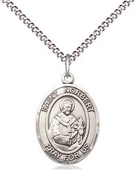 [8447SS/18S] Sterling Silver Saint Norbert of Xanten Pendant on a 18 inch Light Rhodium Light Curb chain