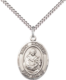 [8447SS/18S] Sterling Silver Saint Norbert of Xanten Pendant on a 18 inch Light Rhodium Light Curb chain