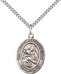 [8448SS/18S] Sterling Silver Our Lady of the Precious Blood Pendant on a 18 inch Light Rhodium Light Curb chain