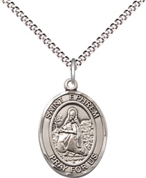 [8449SS/18S] Sterling Silver Saint Ephrem Pendant on a 18 inch Light Rhodium Light Curb chain