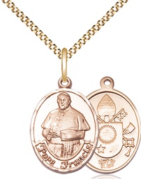 [8451GF/18G] 14kt Gold Filled Pope Francis Pendant on a 18 inch Gold Plate Light Curb chain