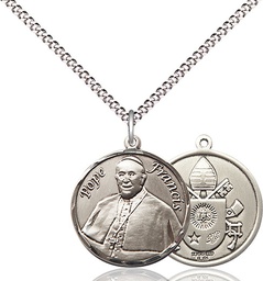 [8451RDSS/18S] Sterling Silver Pope Francis Pendant on a 18 inch Light Rhodium Light Curb chain