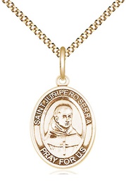 [8454GF/18G] 14kt Gold Filled Saint Junipero Serra Pendant on a 18 inch Gold Plate Light Curb chain