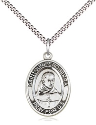 [8454SS/18S] Sterling Silver Saint Junipero Serra Pendant on a 18 inch Light Rhodium Light Curb chain