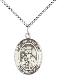 [8457SS/18SS] Sterling Silver Saint Vladimir Pendant on a 18 inch Sterling Silver Light Curb chain