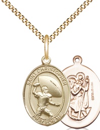 [8501GF/18G] 14kt Gold Filled Saint Christopher Football Pendant on a 18 inch Gold Plate Light Curb chain