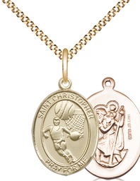 [8502GF/18G] 14kt Gold Filled Saint Christopher Basketball Pendant on a 18 inch Gold Plate Light Curb chain