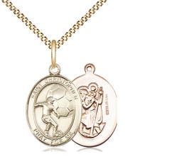 [8503GF/18G] 14kt Gold Filled Saint Christopher Soccer Pendant on a 18 inch Gold Plate Light Curb chain