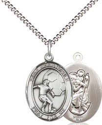 [8503SS/18S] Sterling Silver Saint Christopher Soccer Pendant on a 18 inch Light Rhodium Light Curb chain