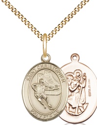 [8504GF/18G] 14kt Gold Filled Saint Christopher Hockey Pendant on a 18 inch Gold Plate Light Curb chain