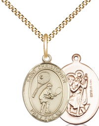 [8505GF/18G] 14kt Gold Filled Saint Christopher Tennis Pendant on a 18 inch Gold Plate Light Curb chain