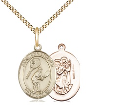 [8505GF/18G] 14kt Gold Filled Saint Christopher Tennis Pendant on a 18 inch Gold Plate Light Curb chain