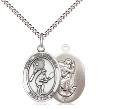 [8505SS/18S] Sterling Silver Saint Christopher Tennis Pendant on a 18 inch Light Rhodium Light Curb chain