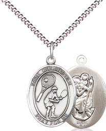 [8505SS/18S] Sterling Silver Saint Christopher Tennis Pendant on a 18 inch Light Rhodium Light Curb chain