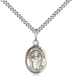 [9124SS/18S] Sterling Silver Saint Stanislaus Pendant on a 18 inch Light Rhodium Light Curb chain