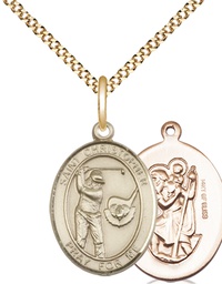 [8506GF/18G] 14kt Gold Filled Saint Christopher Golf Pendant on a 18 inch Gold Plate Light Curb chain