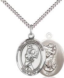 [8507SS/18S] Sterling Silver Saint Christopher Softball Pendant on a 18 inch Light Rhodium Light Curb chain