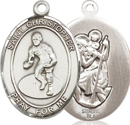 [8508SS] Sterling Silver Saint Christopher Wrestling Medal