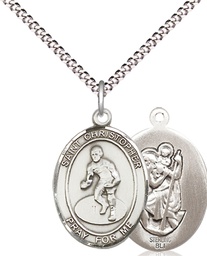 [8508SS/18S] Sterling Silver Saint Christopher Wrestling Pendant on a 18 inch Light Rhodium Light Curb chain