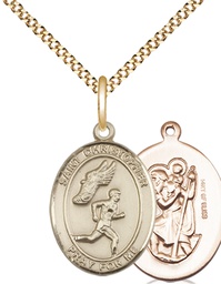 [8509GF/18G] 14kt Gold Filled Saint Christopher Track&amp;Field Pendant on a 18 inch Gold Plate Light Curb chain