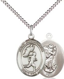 [8509SS/18S] Sterling Silver Saint Christopher Track&amp;Field Pendant on a 18 inch Light Rhodium Light Curb chain