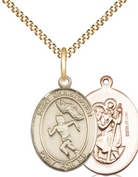 [8510GF/18G] 14kt Gold Filled Saint Christopher Track&amp;Field Pendant on a 18 inch Gold Plate Light Curb chain