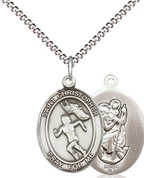 [8510SS/18S] Sterling Silver Saint Christopher Track&amp;Field Pendant on a 18 inch Light Rhodium Light Curb chain