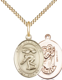 [8511GF/18G] 14kt Gold Filled Saint Christopher Swimming Pendant on a 18 inch Gold Plate Light Curb chain