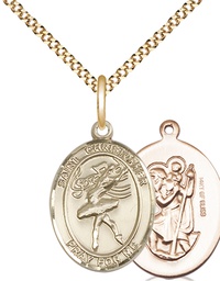 [8512GF/18G] 14kt Gold Filled Saint Christopher Dance Pendant on a 18 inch Gold Plate Light Curb chain