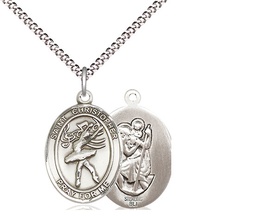 [8512SS/18S] Sterling Silver Saint Christopher Dance Pendant on a 18 inch Light Rhodium Light Curb chain