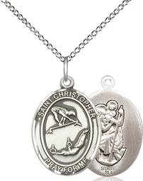 [8513SS/18SS] Sterling Silver Saint Christopher Gymnastics Pendant on a 18 inch Sterling Silver Light Curb chain