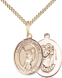 [8516GF/18G] 14kt Gold Filled Saint Christopher Lacrosse Pendant on a 18 inch Gold Plate Light Curb chain