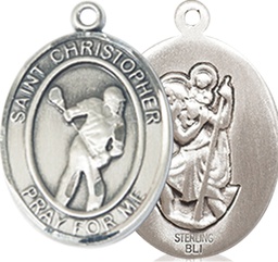 [8516SS] Sterling Silver Saint Christopher Lacrosse Medal