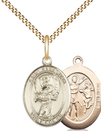 [8600GF/18G] 14kt Gold Filled Saint Sebastian Baseball Pendant on a 18 inch Gold Plate Light Curb chain