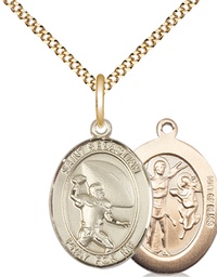 [8601GF/18G] 14kt Gold Filled Saint Sebastian Football Pendant on a 18 inch Gold Plate Light Curb chain