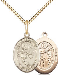 [8602GF/18G] 14kt Gold Filled Saint Sebastian Basketball Pendant on a 18 inch Gold Plate Light Curb chain