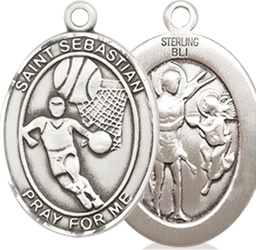 [8602SS] Sterling Silver Saint Sebastian Basketball Medal