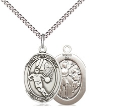 [8602SS/18S] Sterling Silver Saint Sebastian Basketball Pendant on a 18 inch Light Rhodium Light Curb chain