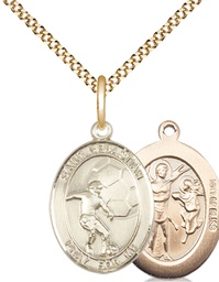 [8603GF/18G] 14kt Gold Filled Saint Sebastian Soccer Pendant on a 18 inch Gold Plate Light Curb chain