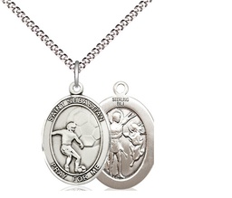 [8603SS/18S] Sterling Silver Saint Sebastian Soccer Pendant on a 18 inch Light Rhodium Light Curb chain