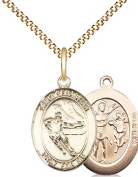 [8604GF/18G] 14kt Gold Filled Saint Sebastian Hockey Pendant on a 18 inch Gold Plate Light Curb chain