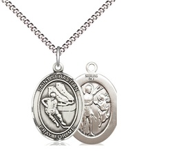 [8604SS/18S] Sterling Silver Saint Sebastian Hockey Pendant on a 18 inch Light Rhodium Light Curb chain