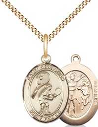 [8605GF/18G] 14kt Gold Filled Saint Sebastian Tennis Pendant on a 18 inch Gold Plate Light Curb chain