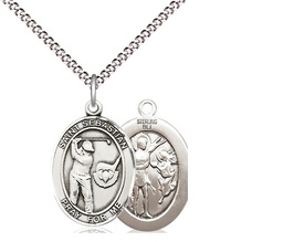 [8606SS/18S] Sterling Silver Saint Sebastian Golf Pendant on a 18 inch Light Rhodium Light Curb chain