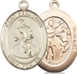 [8608GF] 14kt Gold Filled Saint Sebastian Wrestling Medal